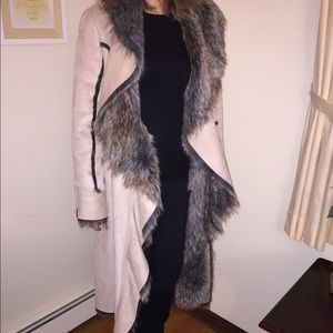 Taupe Faux Fur-trimmed Cascade Full-length Coat